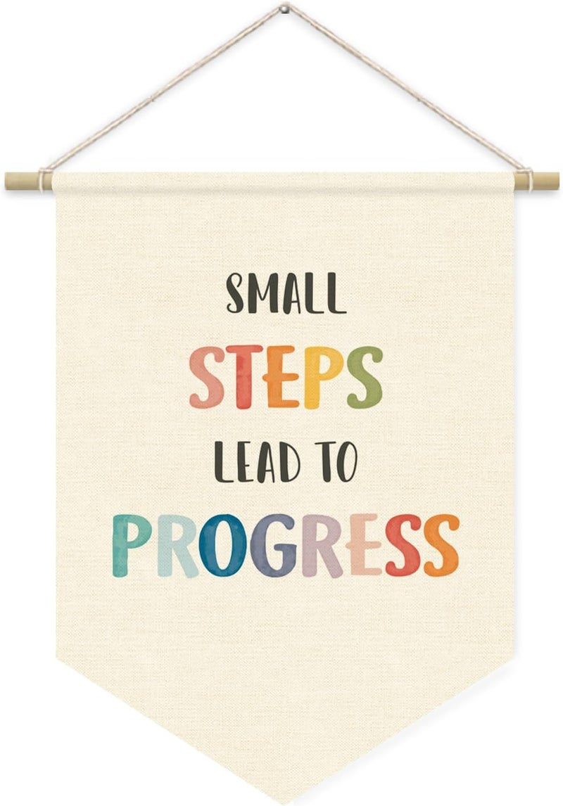 ETVISO Boho Classroom Decor, Positive Motivational Banner Flag Decor for School Playroom Classroom, Small Steps Lead to Progress Wall Hanging Pennant Flag Banner 15x11in - Image 1